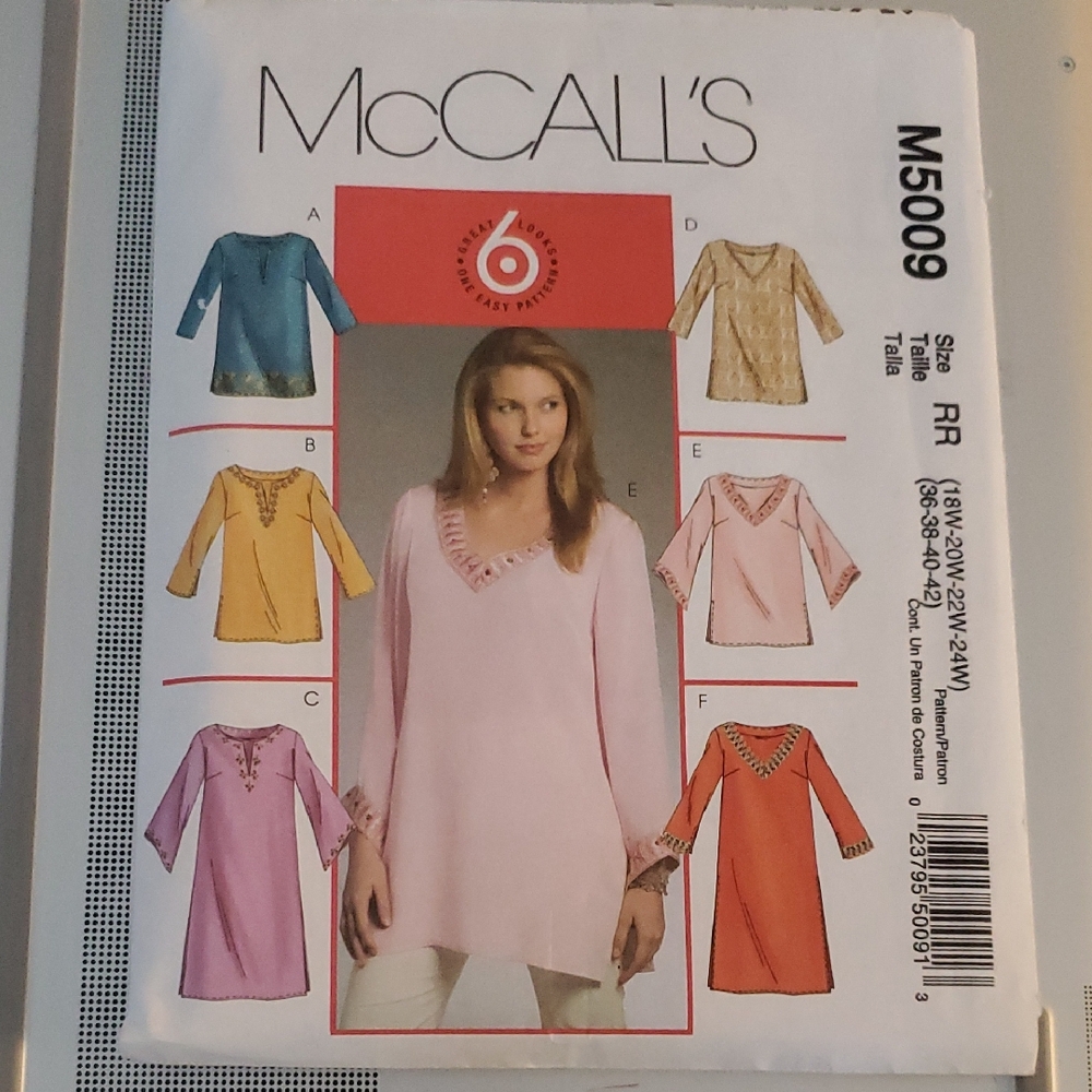 McCalls 6 Tops Blouses M5009 RR 18W-24W New